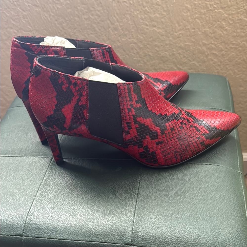 Rag & Bone Red and Black Ankle Booties with Snakeskin Pattern